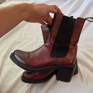 Emanuele Castro‎ Red Leather Heeled Black Trimmed Boots
